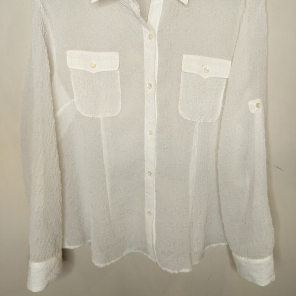 Evan Picone White Button Up Shirt Crinkle Tab Sleeve - Picture 3 of 9